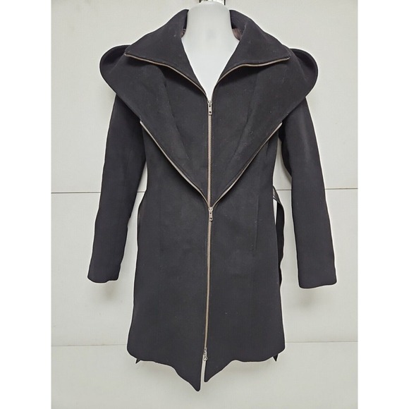 Soia & Kyo Jackets & Blazers - Soia & Kyo Luxury Hooded Wool Blnd Black Coat W/ Zip Inner Vest Leather Belt S/P